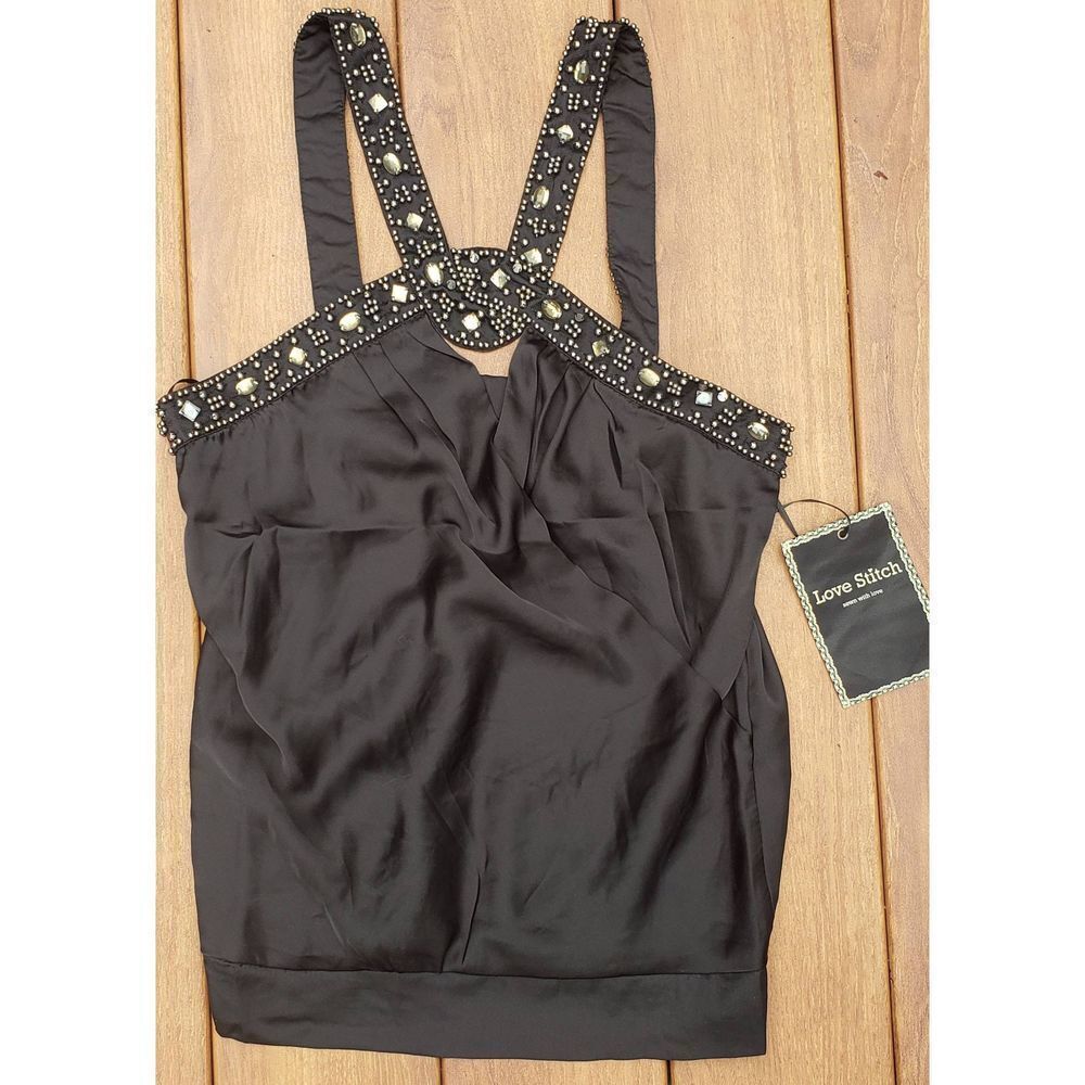 LOVE STITCH BLACK STRAP STUDDED BLOUSE NWT SIZE M - Picture 2 of 7